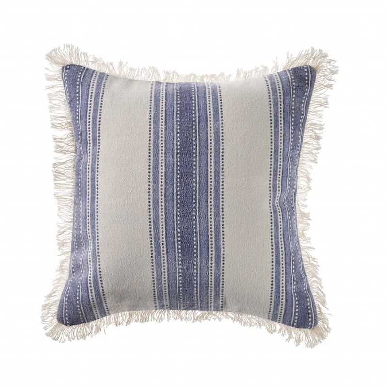 HomeRoots 18" X 18" Navy Blue And Ivory 100% Cotton Coastal Zippered Pillow