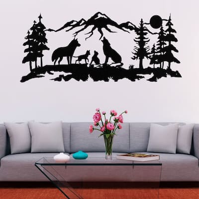 Wolf Family Metal Wall Decor for Home and Outside - Wall-Mounted Geometric Wall Art Decor