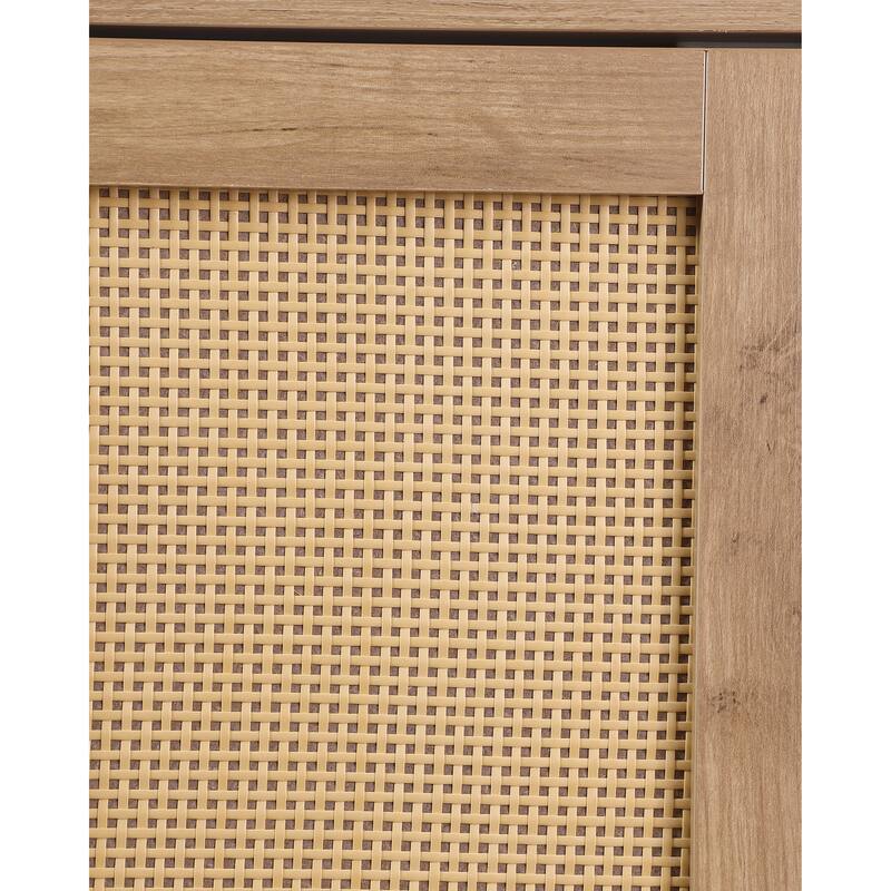 Rattan Door Shoe Cabinet, 5-Tier Wooden Shoe Storage Organizer with Open Shelves for Entryway, Hallway, or Bedroom