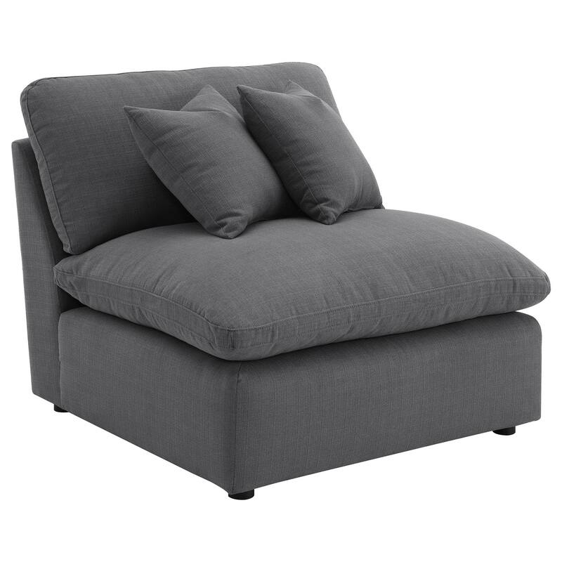 Hobo Modular Armless Chair, Charcoal Gray Fabric, 2 Pillows, 38 Inch