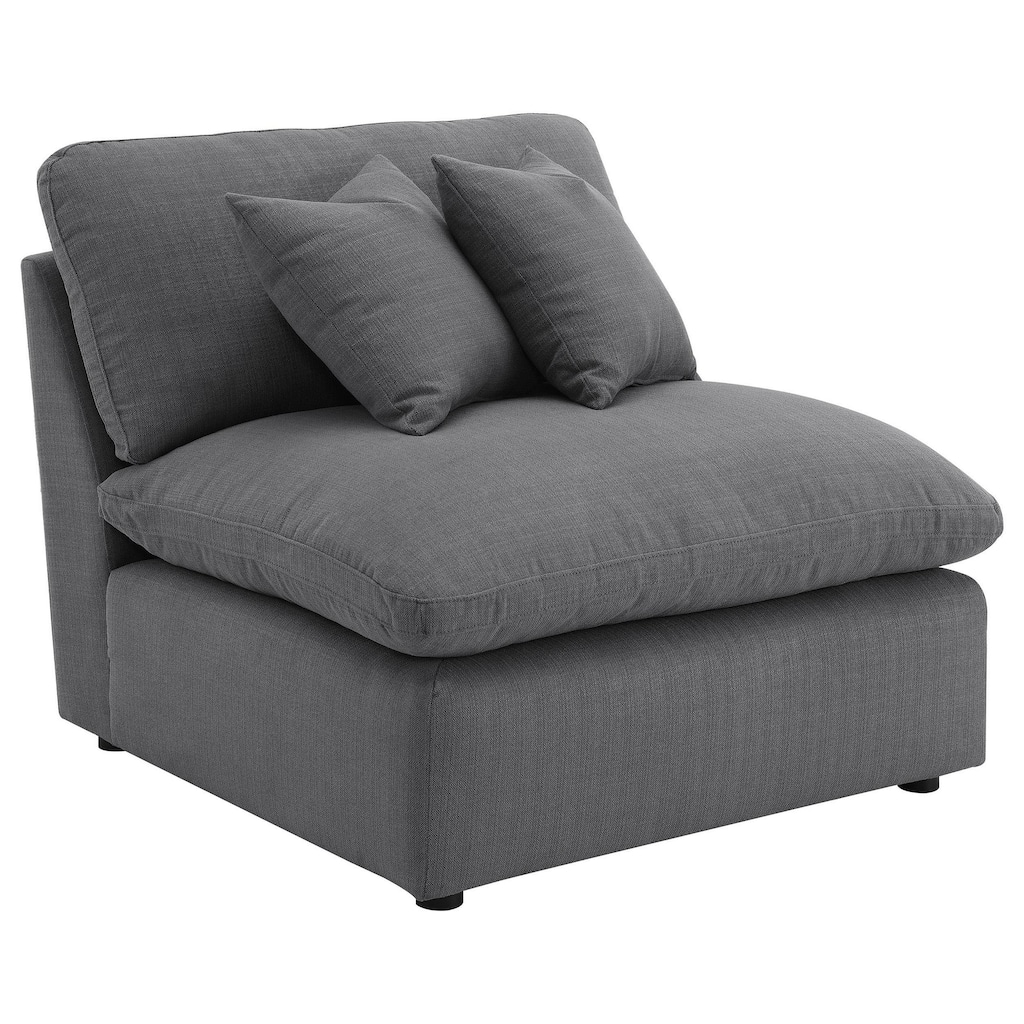 Hobo Modular Armless Chair, Charcoal Gray Fabric, 2 Pillows, 38 Inch
