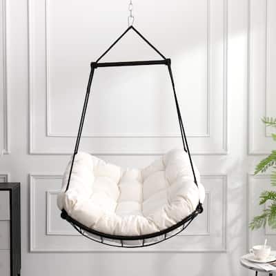 Steel-Frame Hammock Chair Swing with Comfort Cushion - Anti-Slip Safety Rings for Indoor/Outdoor Use in Patio, Bedroom, Balcony