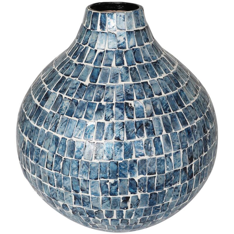 Blue Mother of Pearl Shell Handmade Mosaic Inspired Decorative Vase