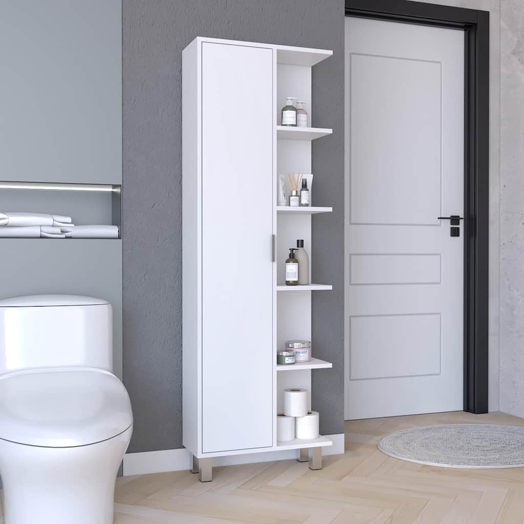 Crovie 63" Tall Modern Bathroom Seven Shelves Tall Linen Tower