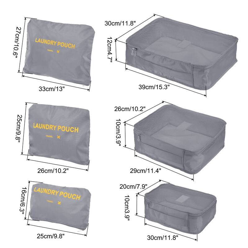 6Set Packing Cube, Luggage Packing Organizer Travel Bags - Gray