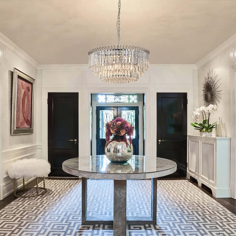 9-Light Modern Glam 3-Tiers Crystal Drum Chandelier for Dining Room - W 22.83"