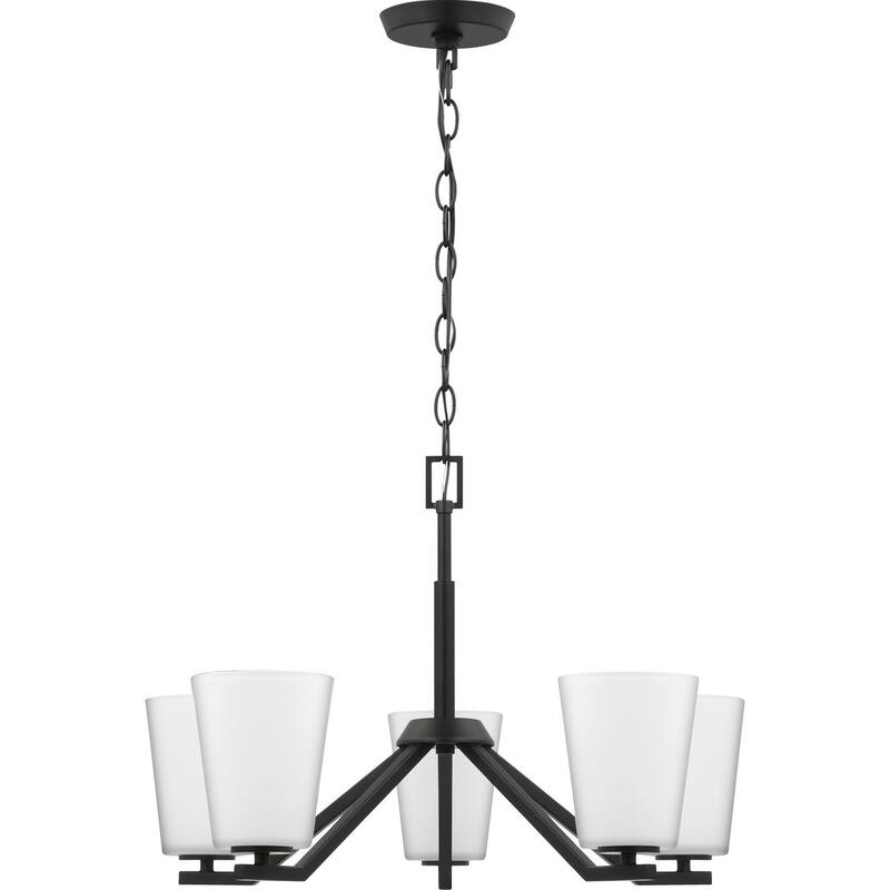 Vertex Collection Five-Light Matte Black Etched White Contemporary Chandelier - 22.5 in x 22.5 in x 15.25 in