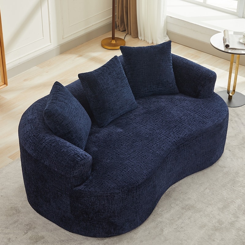 63.2" Modern Small Loveseat Sofa, Chenille Boneless Couch, Deep Seat Sofa with 3 Pillows