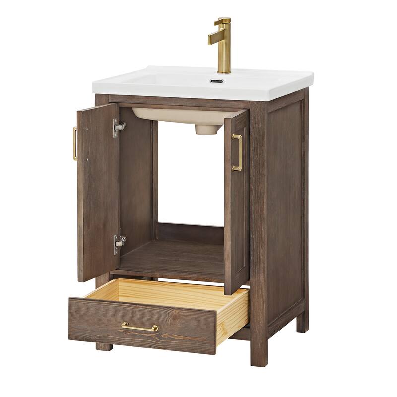 Gela Single Bath Vanity with Ceramic Basin Top and Mirror