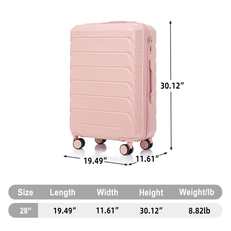 28 Inch Large Checked Luggage, Scratch Resistant Surface Four Multi-Directional Wheels, With Combination Lock and Side Hooks