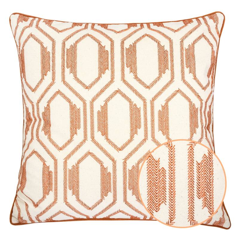 Geometric Embroidered Cotton Throw Pillow