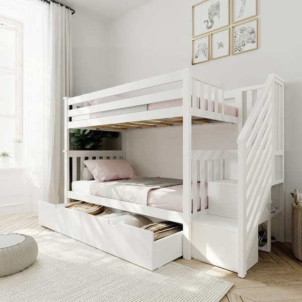 slide 2 of 22, Max and Lily Twin over Twin Staircase Bunk Bed with Storage Drawers