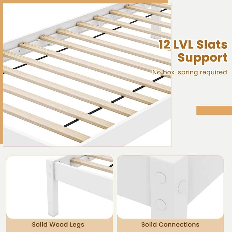 Costway Twin/Full/Queen Wooden Platform Bed with 12 Slats Headboard &