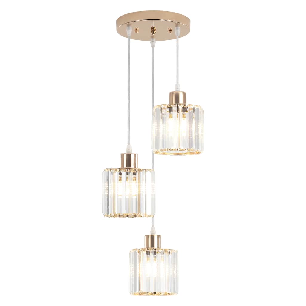 Modern 3-Light Crystal Chandelier, Kitchen Island Pendant Lights, Classic Semi Flush Mount Chandelier for Dining Room
