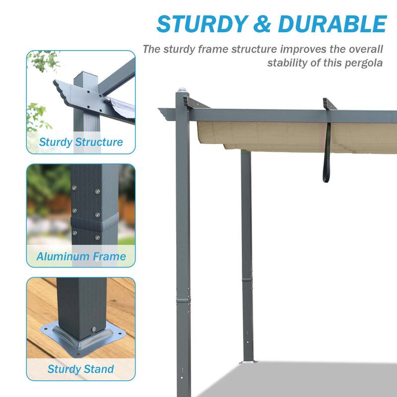 Aoodor 12' x 16' Outdoor Pergola with Retractable Shade Canopy