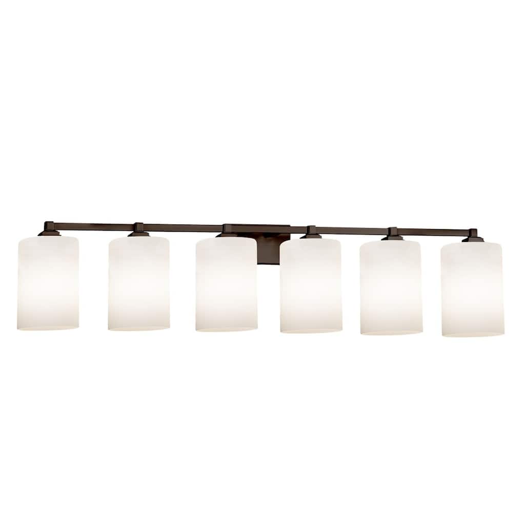 Justice Design Fusion Regency 6-light Dark Bronze Bath Bar, Opal Cylinder - Flat Rim Shade