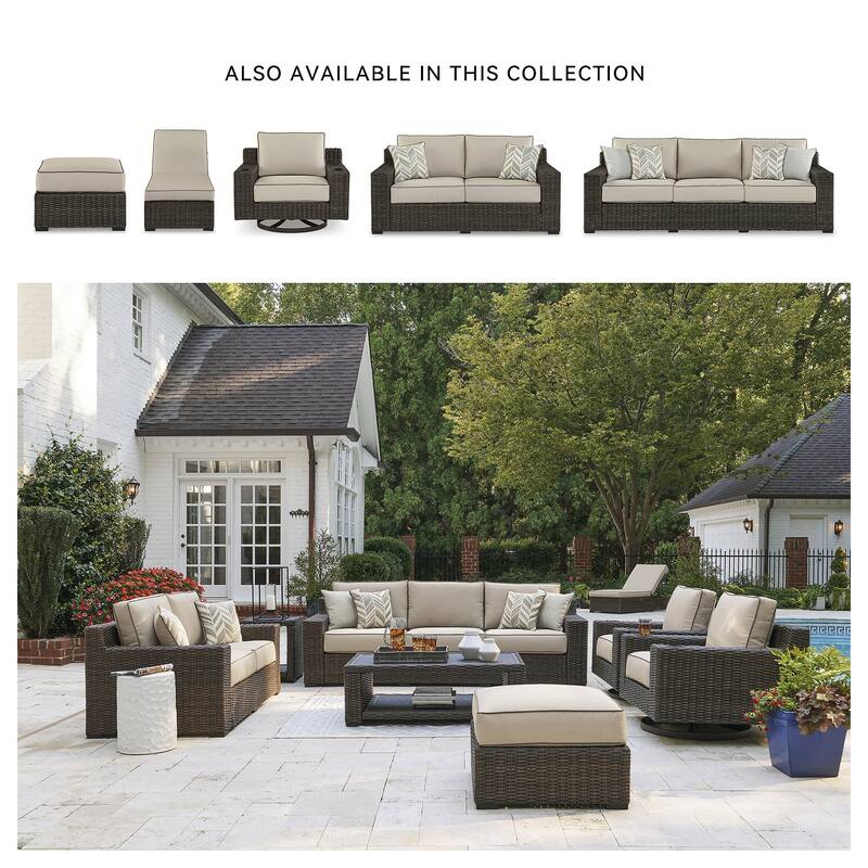 Signature Design by Ashley Coastline Bay Brown Outdoor Loveseat with Cushion - 71" W x 36" D x 36" H