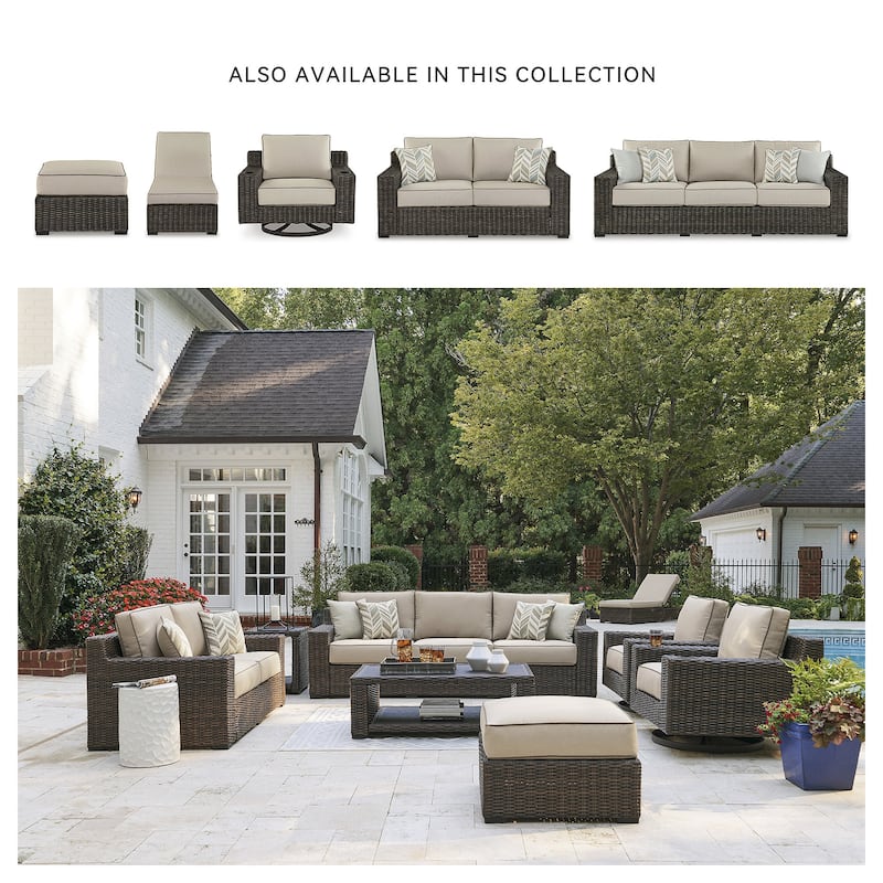 Signature Design by Ashley Coastline Bay Brown Outdoor Swivel Lounge with Cushion - 42.63" W x 36.25" D x 35" H