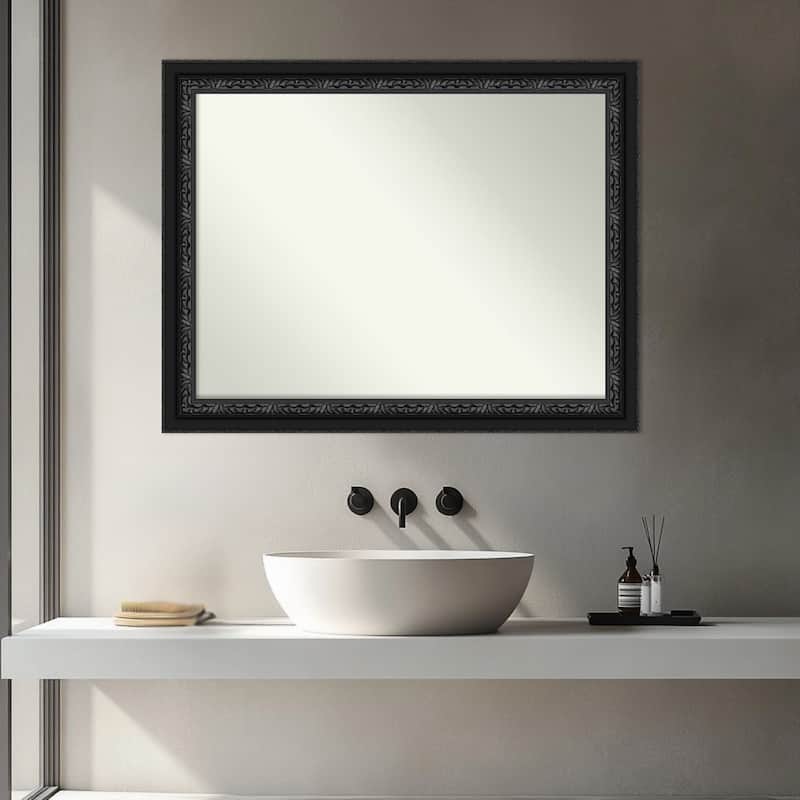 Downton Black Non-Beveled Wood Framed Bathroom Vanity Wall Mirror - Downton Black