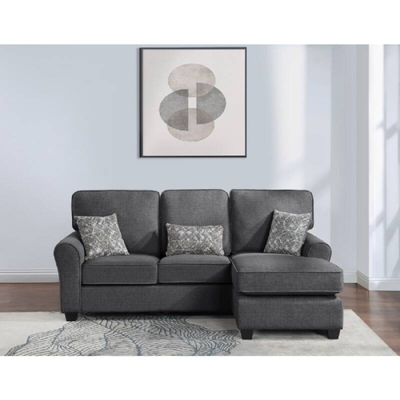 Chenille Fabric Upholstered Reversible Sectional Sofa Couch with Pillows