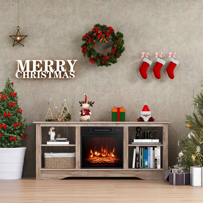 Gymax 58'' TV Stand w/ 18'' Electric Fireplace Heater 3-Adjustable
