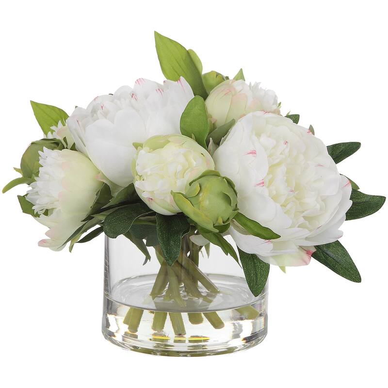 Uttermost 60198 Garden Peony 7-3/4" Tall Glass Polyester Faux Flora - Clear