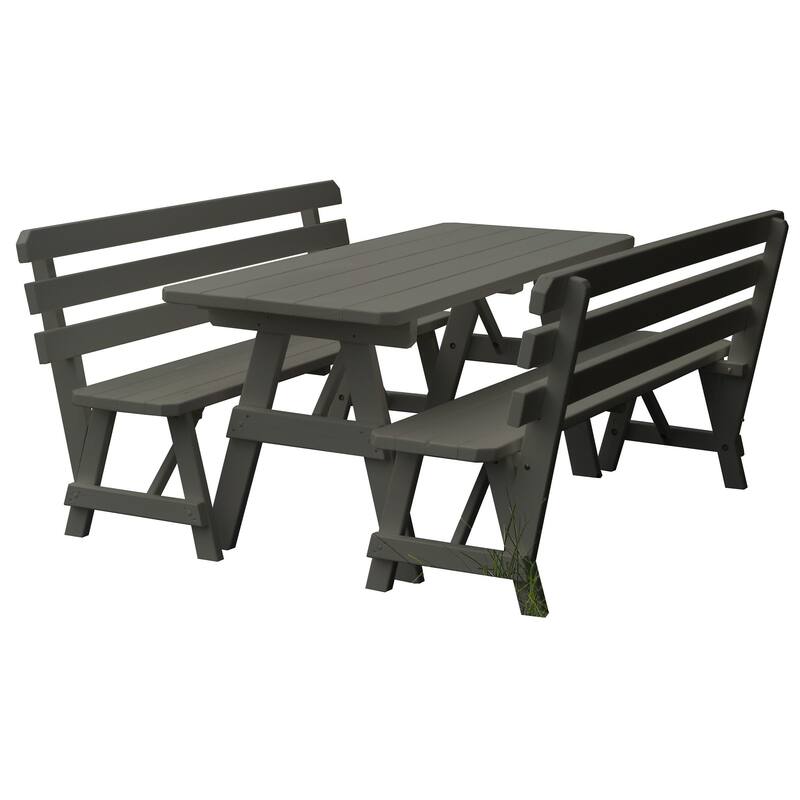 Pine 8' Picnic Table with 2 Backed Benches - Olive Gray