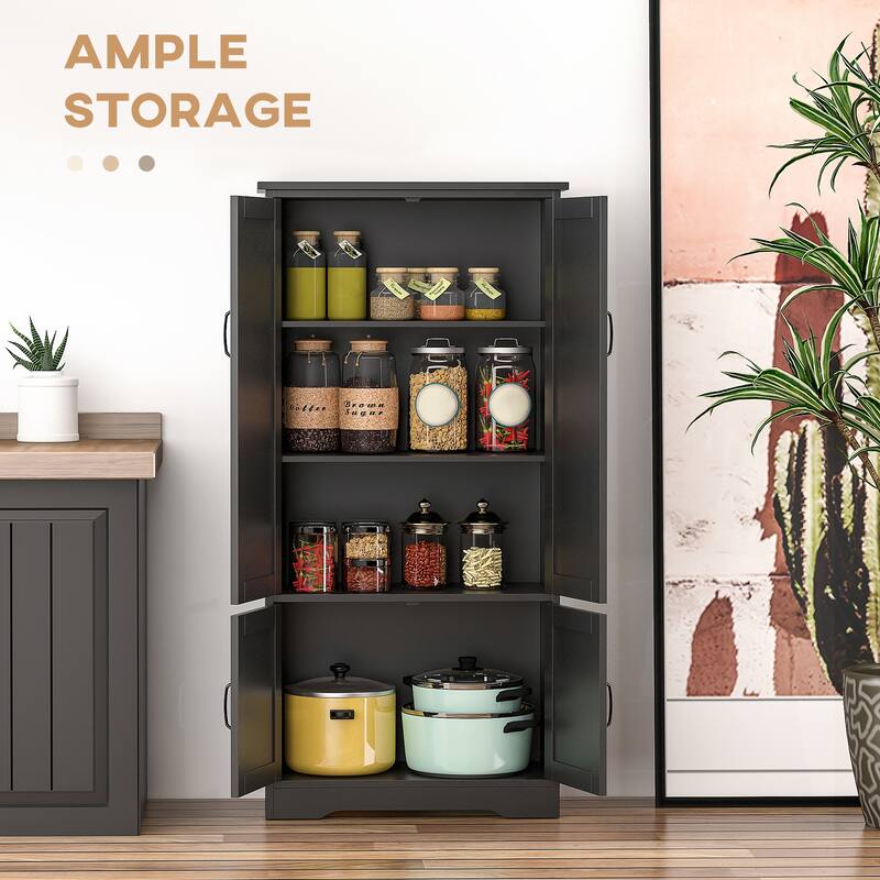 48.5" Tall Black Kitchen Pantry Cabinet with 4 Doors and Adjustable Shelves for Garage or Bathroom
