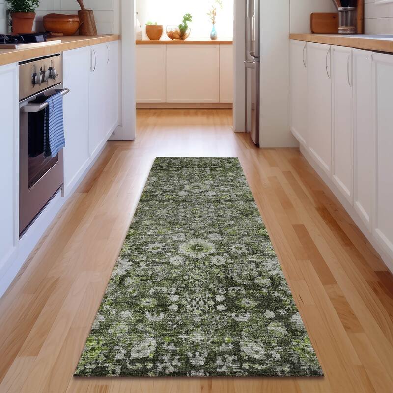 Premium Washable Super Soft Vintage Traditional Mayfield Rug - Green - 2' 3" x 7' 6" - Runner
