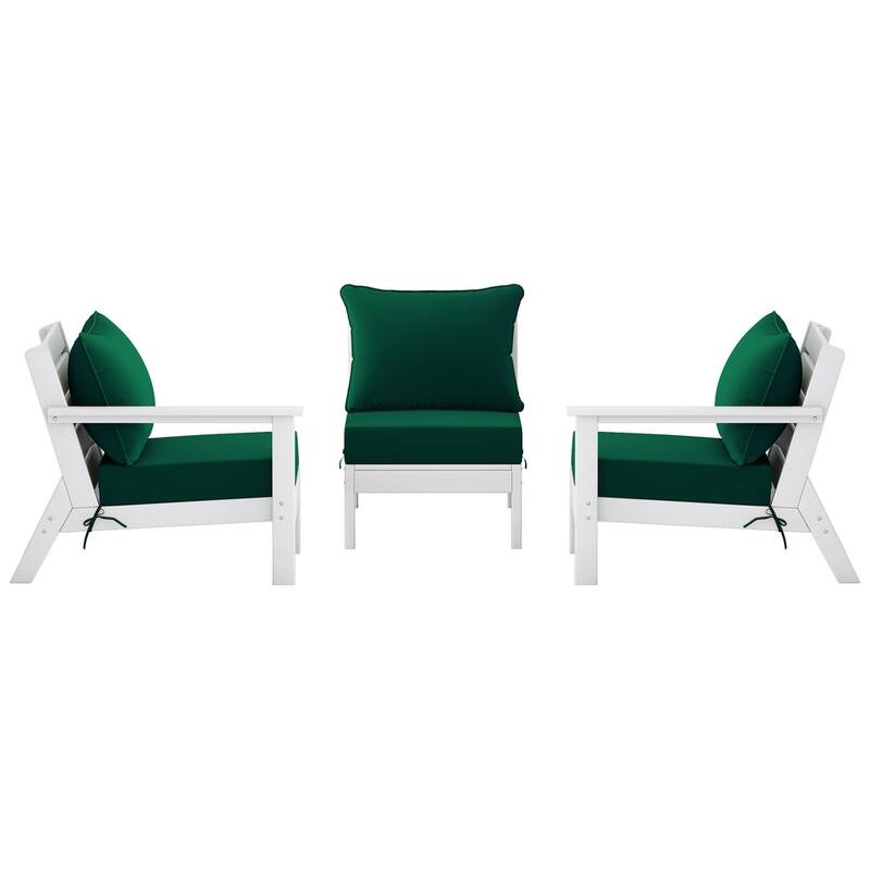 Polytrends Birchwood All Weather HDPE Outdoor Patio Deep Seating White Sofa With Cushions (3-Piece)