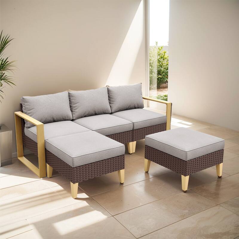 Gymojoy 3-Piece Outdoor PE Rattan Furniture Set - Brown - Beige