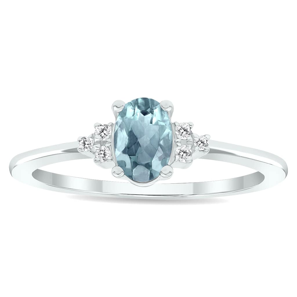 Women's Aquamarine and Diamond Half Moon Ring in 10K White Gold