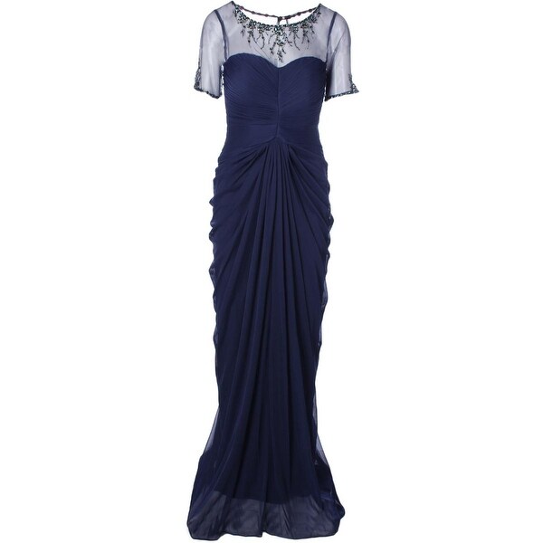 Adrianna Papell Womens Embellished Short Sleeves Evening Dress 8