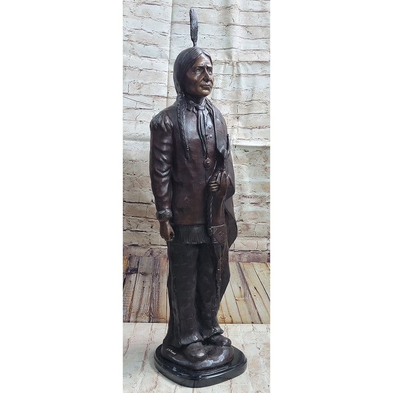 Hot Cast Bronze Native American Indian Chief Sculpture Statue Figure After C.M. Russell
