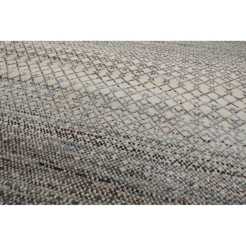 Beige Tibetan Wool & Bamboo Silk Hand Knotted Rug Geometric Style - 8' x 10'