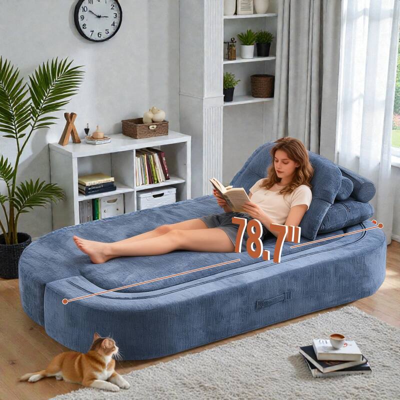 Modern Convertible Floor Sofa Bed with Pillows, Corduroy Foldable Sleeper Sofa Mattress with Built-In Quilt, No Assembly