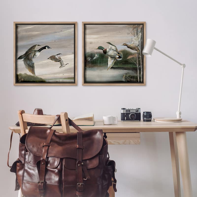 Stupell Geese & Ducks in Nature Framed Floater Canvas Wall Art Design By Ruane Manning (Set of 2)