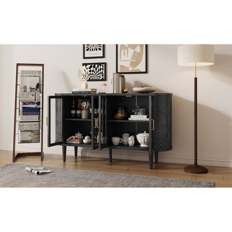 Buffet Cabinet with Glass Doors and Adjustable Shelves