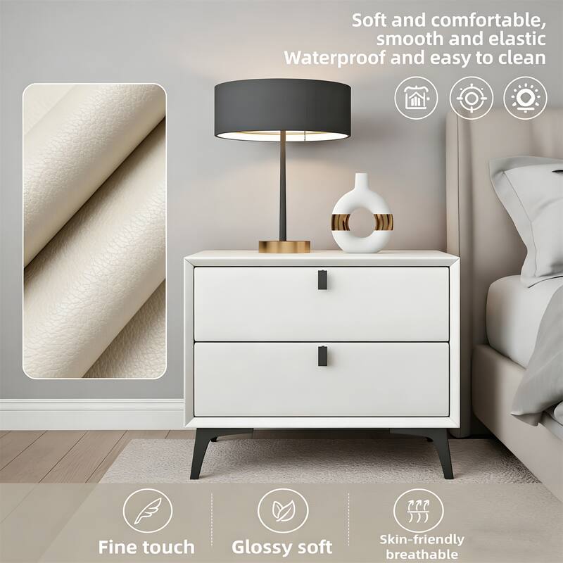 Modern White Pine Nightstand with Two Drawers