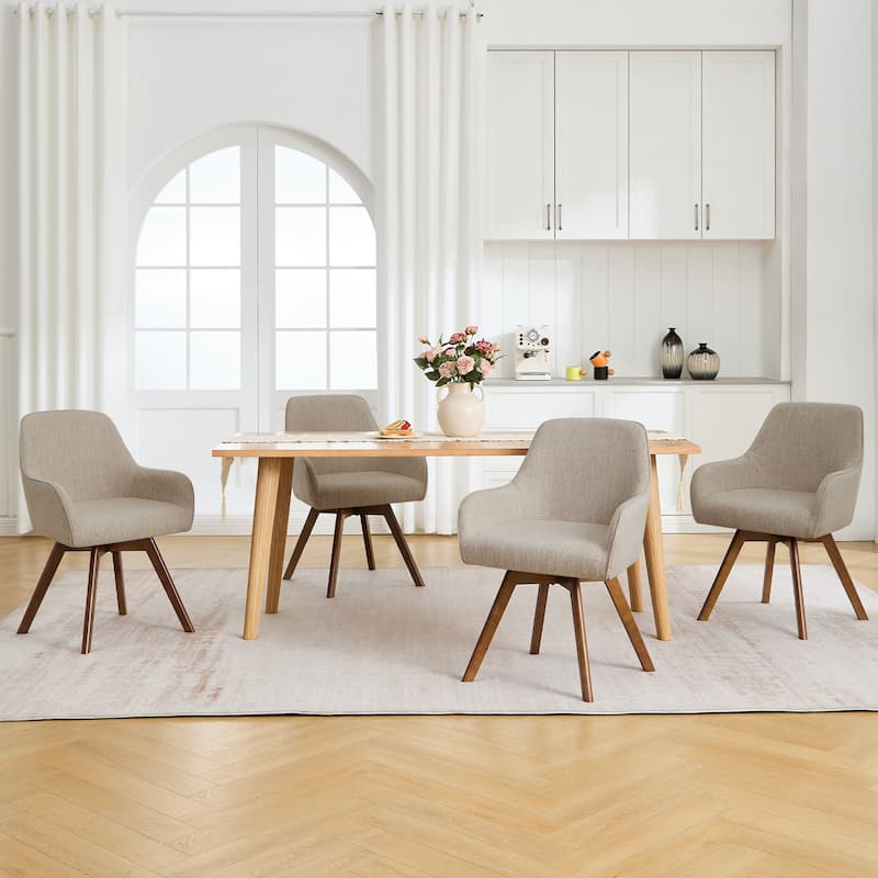 Swivel Upholstered Dining Chair Set of 2 Armchair with Beech Wood Legs - 33.3" H x 23.2" W x 22.4" D