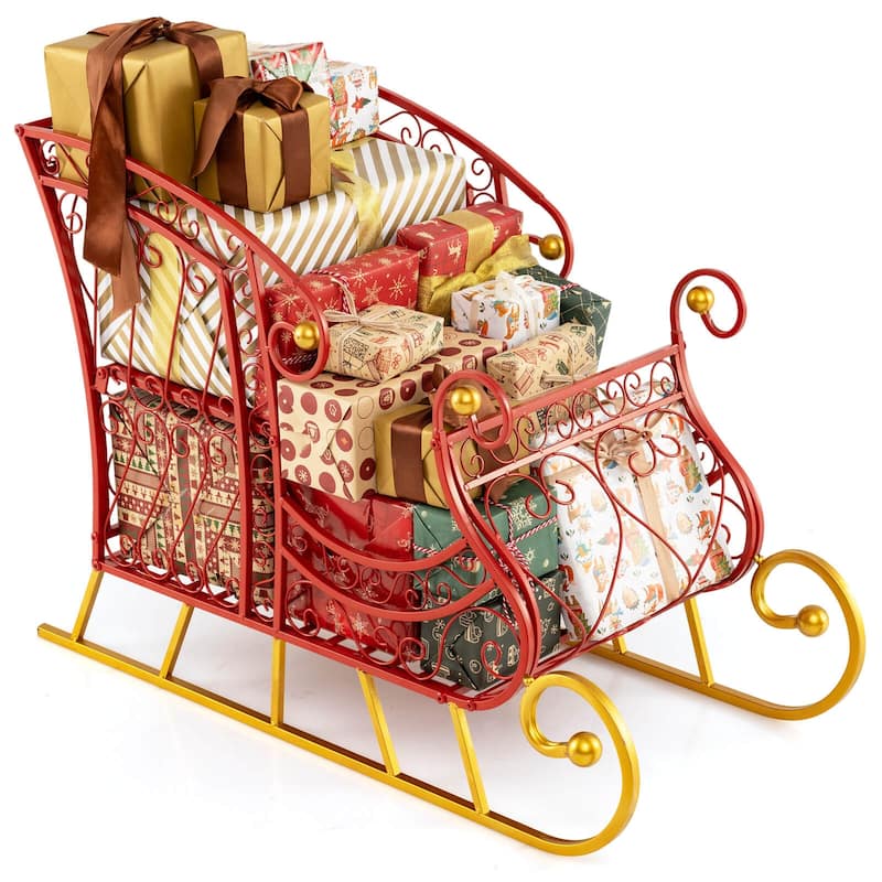 Costway Metal Christmas Santa Sleigh Basket Festive Decorative Sleigh - as pic shows - See Details