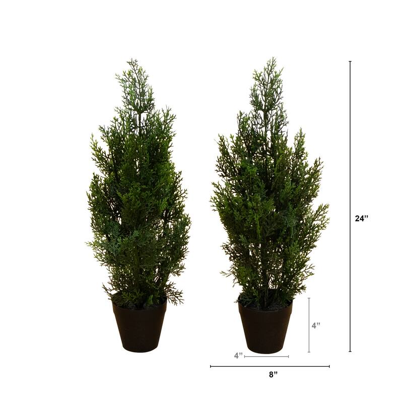 2ft. Artificial Cedar Pine Tree UV Resistant (Indoor/Outdoor) - Set of 2 Petite Holiday X-Mas Accents
