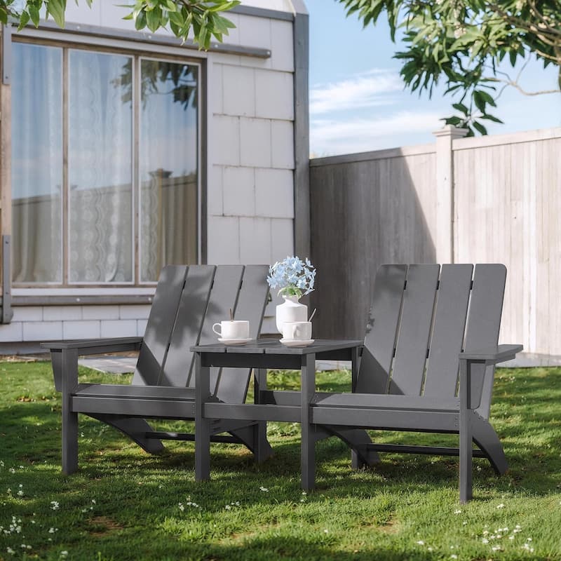 Outdoor Beach Ottoman, Sectional Adirondack Chairs Two Seat with Table - 2-in-1