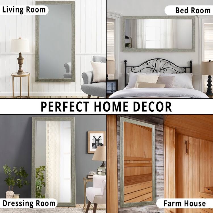 Rustic Full-Length Floor Mirror - 66" x 32" Rectangular Wood Frame Full Body Mirror for Living room, Bedroom