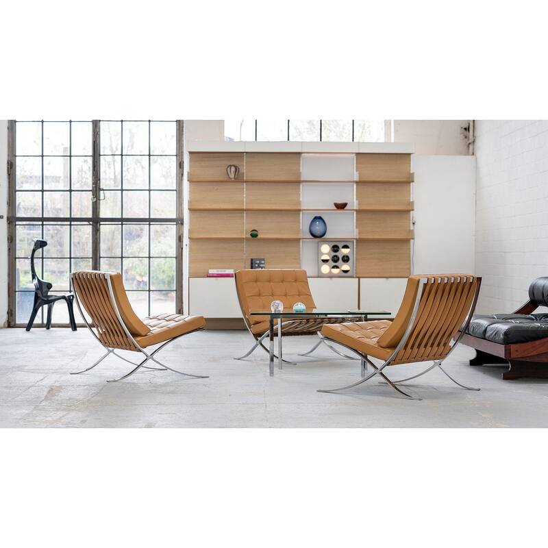 Barcelona Foldable Tufted Genuine Leather Mid Century Lounge Chair