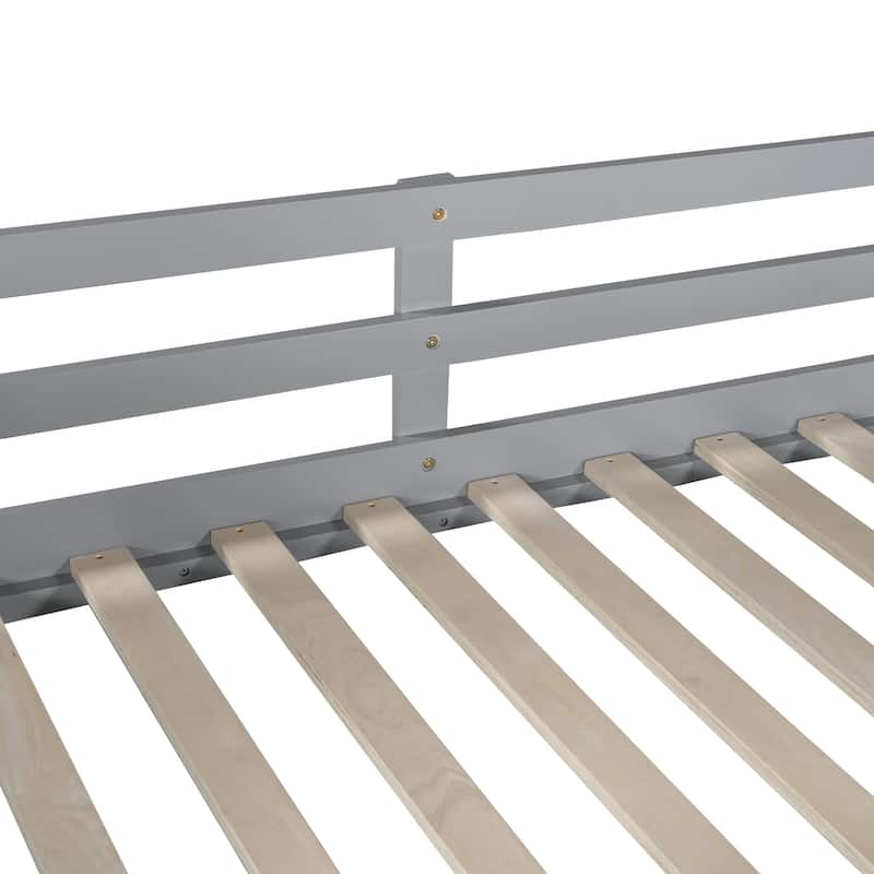 Floor Bed & Platform Bed Set Convertible into Twin over Twin Bunk Bed with Fun Slide, Full-Length Guardrails and Slats Support