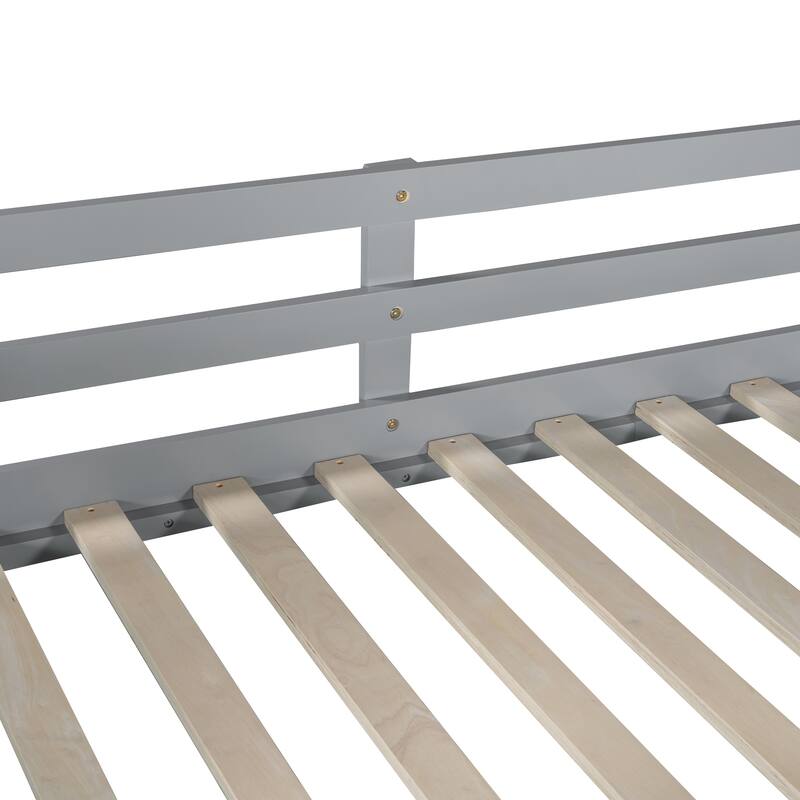 Roomfitters Twin Over Twin Bunk Bed with Slide and Built-in Ladder, Gray