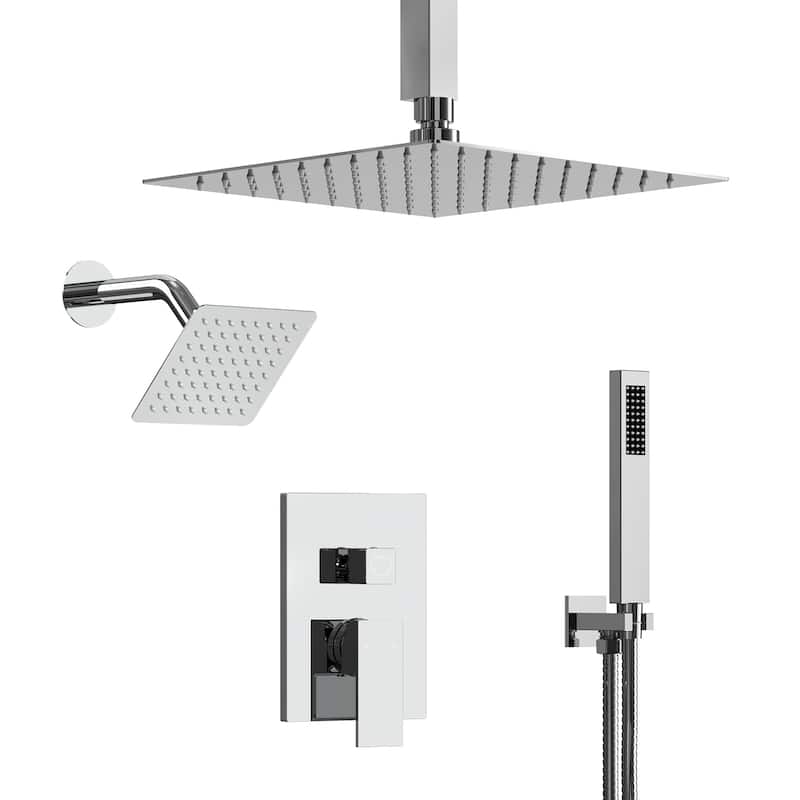 Triple-Function 10" & 6" Dual Shower Heads Shower Faucet Set, Ceiling Mount Shower System - 10" x 6" - Chrome