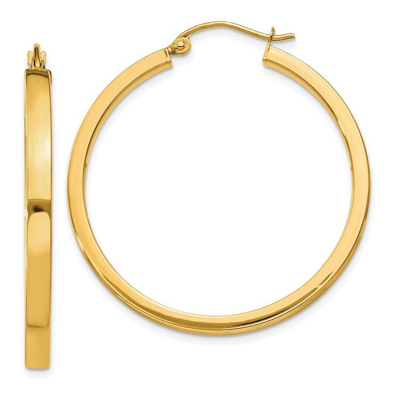 Curata 10k Yellow Gold 30x3mm Square Tube Hoop Earrings