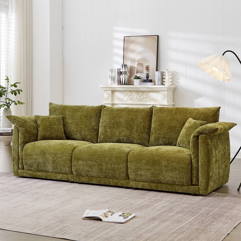 98.5" Fabric Modern Minimalist 3-Seater Sofa with 2 Pillows